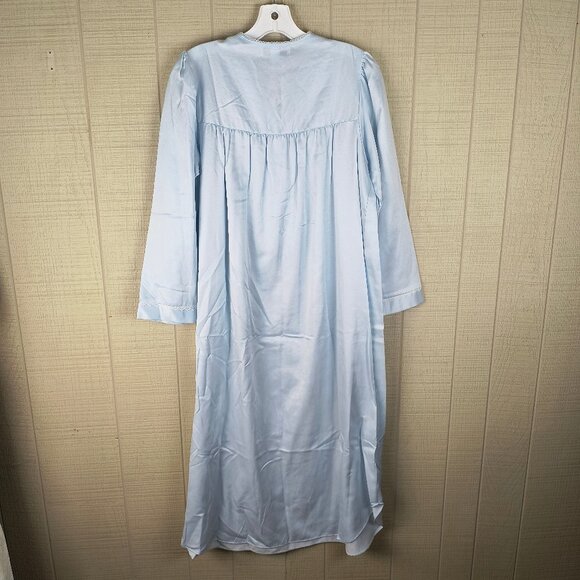 NWT Miss Elaine Satin Nightgown Full Length Brushed Inside Pastel Blue - Picture 6 of 6
